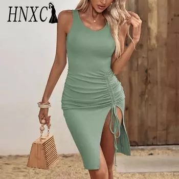 HNXC женские модные повседневные летние однотонные блузки и рубашки без рукавов с круглым вырезом и принтом XS светло-зеленый