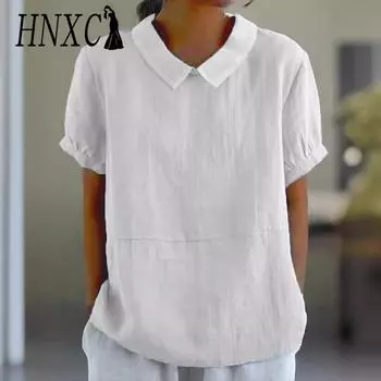 HNXC Женские модные повседневные летние однотонные блузки и рубашки с короткими рукавами и воротником-поло с принтом S светло-серый