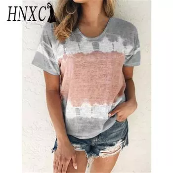 HNXC женские модные повседневные летние однотонные блузки и рубашки с короткими рукавами и круглым вырезом с принтом S серый