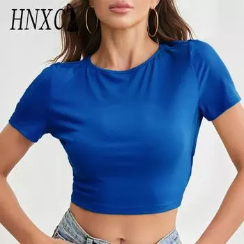 HNXC женские модные повседневные летние однотонные блузки и рубашки с короткими рукавами и круглым вырезом с принтом S светло-зеленый