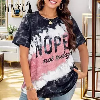 HNXC женские модные повседневные летние однотонные блузки и рубашки с короткими рукавами и круглым вырезом с принтом S чёрный