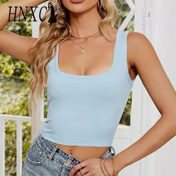 HNXC женские модные повседневные летние однотонные блузки и рубашки без рукавов с круглым вырезом и принтом S небесно-голубой