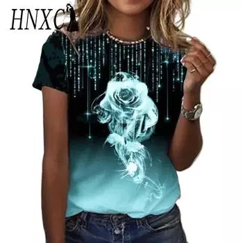 HNXC женские модные повседневные летние весенние блузки и рубашки с коротким рукавом и круглым вырезом с цветочным принтом S зелёный