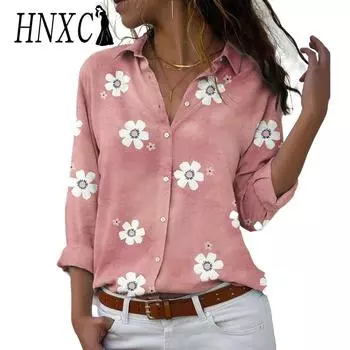 HNXC женские модные повседневные летние весенние однотонные рубашки-поло с длинным рукавом и принтом, блузки и рубашки S розовый
