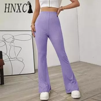 HNXC женские модные повседневные однотонные брюки с высокой талией и принтом, брюки и капри XS чёрный