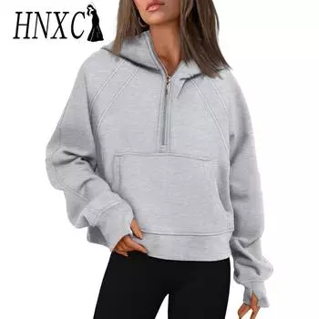 HNXC Женские модные повседневные однотонные худи и свитшоты с капюшоном и длинными рукавами с принтом S чёрный