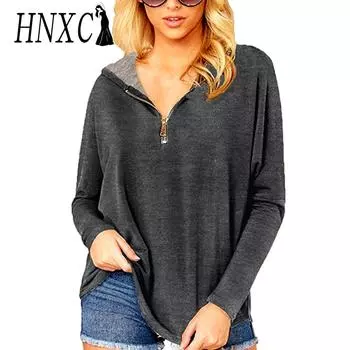 HNXC Женские модные повседневные однотонные худи и свитшоты с капюшоном и длинными рукавами с принтом S темно-серого