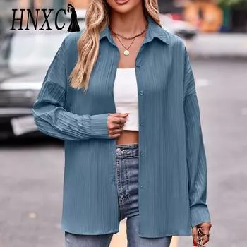 HNXC женские модные повседневные однотонные кардиганы с принтом осень-зима с длинными рукавами и воротником-поло