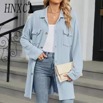 HNXC женские модные повседневные однотонные кардиганы с принтом осень-зима с длинными рукавами и воротником-поло S чёрный