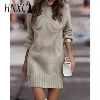 HNXC женские модные повседневные однотонные принты осень-зима с длинным рукавом свободные свитера с высоким воротом S белый