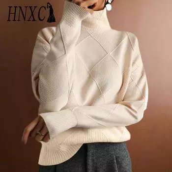 HNXC женские модные повседневные однотонные принты осень-зима с длинным рукавом свободные свитера с высоким воротом S оранжевый