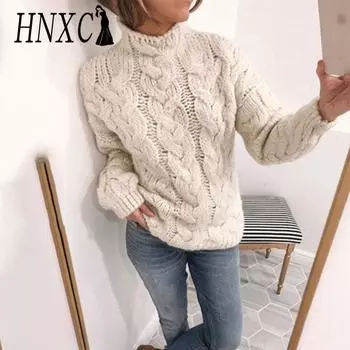 HNXC женские модные повседневные однотонные принты осень-зима с длинными рукавами и круглым вырезом свободные свитера S розовый