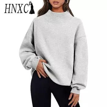 HNXC женские модные повседневные однотонные принты осень-зима с длинным рукавом свободные свитера с высоким воротом S белый