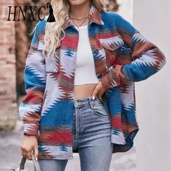 HNXC женские модные повседневные осенне-зимние кардиганы с длинными рукавами и воротником-поло, пальто S синий