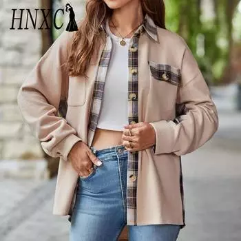 HNXC женские модные повседневные осенне-зимние кардиганы с длинными рукавами и воротником-поло, пальто S серый