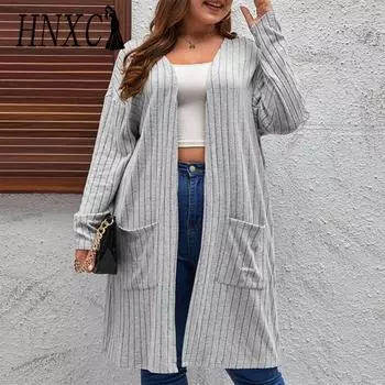 HNXC Женские модные повседневные осенне-зимние кардиганы с длинными рукавами, пальто XL чёрный