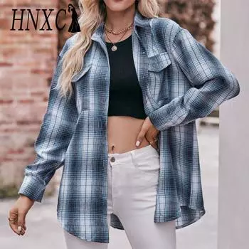 HNXC женские модные повседневные осенне-зимние клетчатые кардиганы с длинными рукавами и воротником-поло S красный