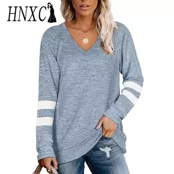 HNXC женские модные повседневные осенне-зимние однотонные блузки и рубашки с длинными рукавами и v-образным вырезом с принтом S чёрный