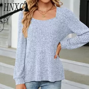 HNXC женские модные повседневные осенне-зимние однотонные блузки и рубашки с длинными рукавами и v-образным вырезом с принтом S чёрный