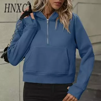 HNXC женские модные повседневные осенне-зимние однотонные толстовки с капюшоном и длинными рукавами с принтом S светло-серый