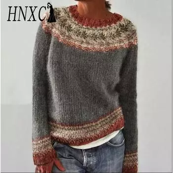 HNXC женские модные повседневные осенне-зимние свободные свитера с длинным рукавом и круглым вырезом S