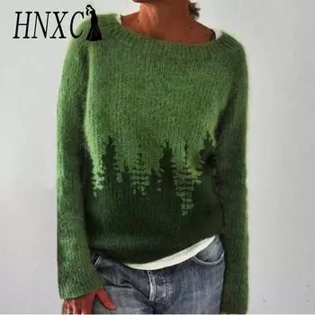 HNXC женские модные повседневные осенне-зимние свободные свитера с длинным рукавом и круглым вырезом S зелёный