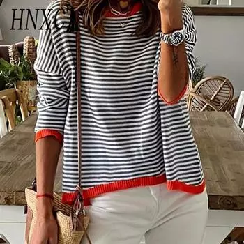 HNXC женские модные повседневные осенне-зимние свободные свитера с длинным рукавом и круглым вырезом S белый