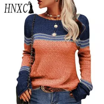 HNXC женские модные повседневные осенне-зимние свободные свитера с длинным рукавом и круглым вырезом S белый