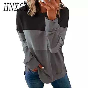 HNXC женские модные повседневные полосатые принты осень-зима с длинным рукавом и круглым вырезом свободные свитера S розовый