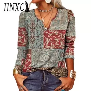 HNXC Женские модные повседневные весенне-осенние блузки и рубашки с длинным рукавом и v-образным вырезом S