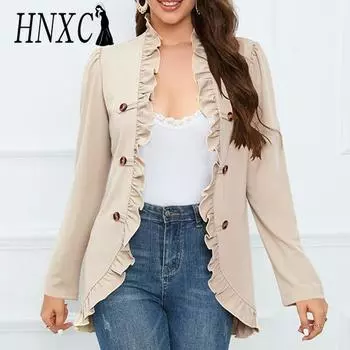 HNXC женские винтажные повседневные однотонные куртки и пальто с воротником на осень и зиму с длинным рукавом S абрикосовый