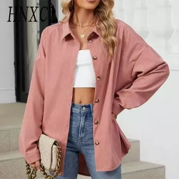 HNXC женские винтажные повседневные однотонные куртки и пальто с воротником-поло на осень-зиму с длинным рукавом и принтом S темно-синий