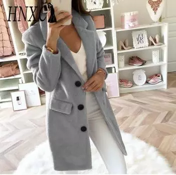 HNXC женские винтажные повседневные однотонные куртки и пальто с воротником-поло на осень-зиму с длинным рукавом и принтом S розовый