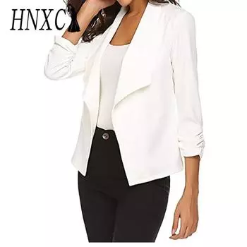 HNXC женские винтажные повседневные однотонные куртки и пальто с воротником-поло на осень-зиму с длинным рукавом и принтом S белый