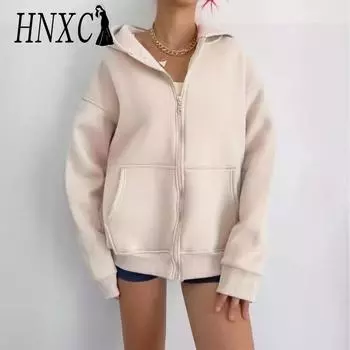 HNXC женские винтажные повседневные однотонные куртки и пальто с капюшоном на осень и зиму с длинными рукавами и принтом S темно-коричневого