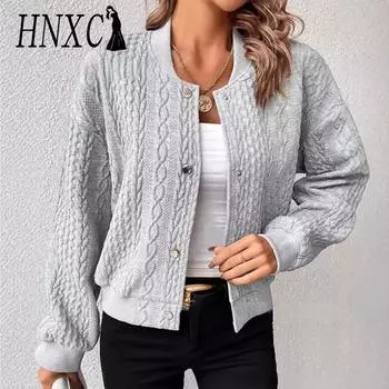 HNXC женские винтажные повседневные однотонные принтованные осенне-зимние куртки и пальто с длинным рукавом S белый