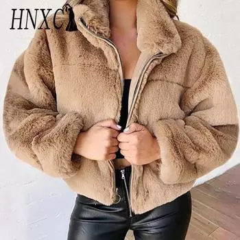 HNXC женские винтажные повседневные однотонные принтованные осенне-зимние куртки и пальто с длинным рукавом и воротником-молнией S розовый