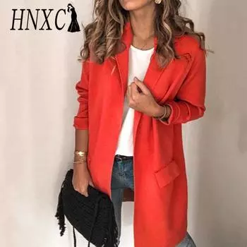 HNXC женские винтажные повседневные однотонные принтованные осенне-зимние куртки и пальто с длинным рукавом S красный