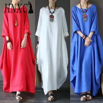 HNXC Женское длинное свободное летнее повседневное платье из льна и хлопка больших размеров L белый