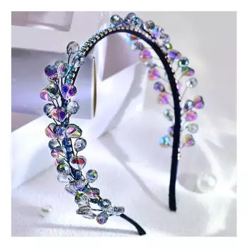 HNYYX Повязка на голову с голубыми кристаллами, расшитый бисером обруч для волос, модное украшение для волос для девочек, невесты, свадебные аксессуары для волос, головной убор для вечеринки A137 Hairbands