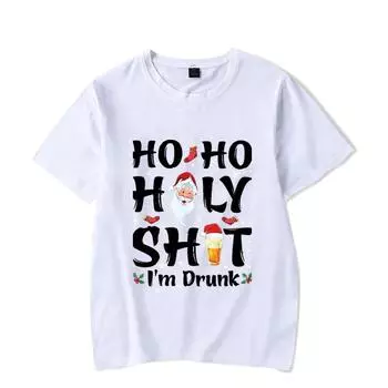 Ho Ho Ох, черт возьми, я пьян Футболки с пивным принтом Хлопковая футболка Рождественская шапка Санты Графическая футболка Большие женские футболки унисекс 4XL чёрный