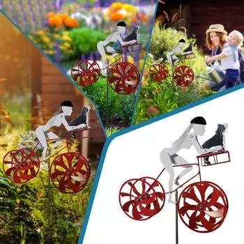 (HO)Садовое украшение металлический велосипед ветряная мельница садовое украшение садовая ветряная мельница One Size разноцветный