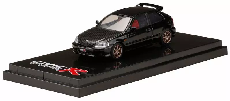 Hobby JAPAN Honda CIVIC TYPE R Custom Bonnet Starlight Black Pearl Finished Product 1/64 (EK9) Version/Carbon чёрный