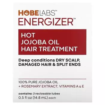 Hobe Labs, Energizer, средство для лечения волос с горячим маслом жожоба, 3 повторно закрывающихся тюбика, 0,5 жидких унций (14,8 мл) каждый
