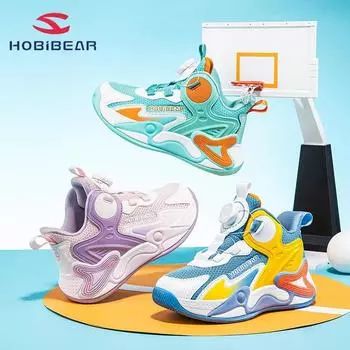 HobiBear Баскетбольные кроссовки для мальчиков с сетчатой пружиной и вращающейся пряжкой. Дышащая и удобная спортивная обувь для девочек с двойной сеткой. 31 зелёный