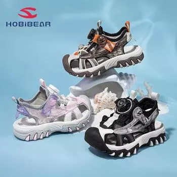 HobiBear Детские сандалии Летние сандалии для мальчиков Туфли на пуговицах Легкие пляжные сандалии для девочек Baotou 27 хаки