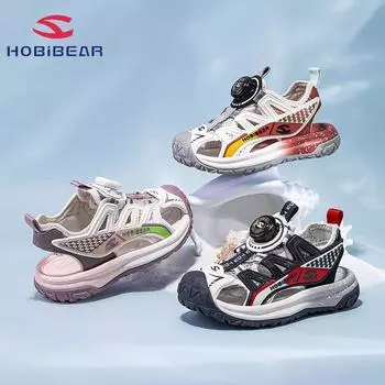 HobiBear Детские сандалии, летние сандалии Baotou для мальчиков, цветная обувь с контрастными пуговицами, пляжная обувь для девочек 27 синий