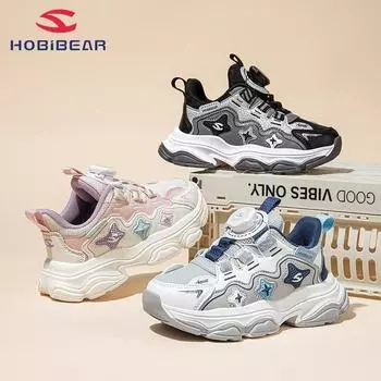 HobiBear Двойная сетчатая осенняя спортивная обувь с вращающейся пряжкой и сетчатой поверхностью, дышащая повседневная обувь для мальчиков и девочек, обувь для активного отдыха 27 чёрный