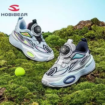 HobiBear Весенние сетчатые туфли на пуговицах для мальчиков с верхом из двойной сетки. Спортивная обувь. Повседневные кроссовки для бега. 27 серый