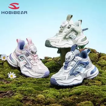 HOBIBEAR, сетчатая весенняя обувь на пуговицах для мальчиков, спортивная обувь с двойной сеткой для девочек, кроссовки для бега на резиновой подошве 27 синий